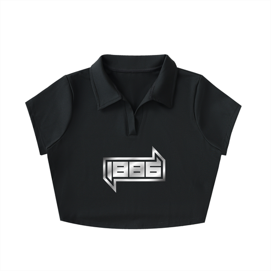 1886 Silver Womens V-Neck Lapel Crop Top