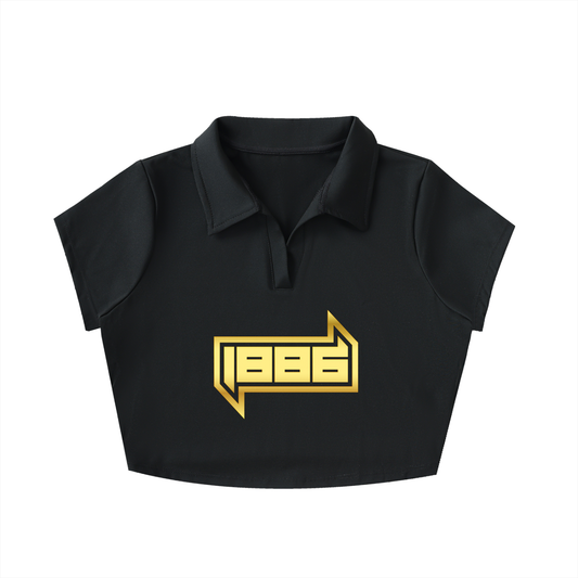 1886 Gold Womens V-Neck Lapel Crop Top